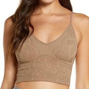 Free People Candy Seamless Longline Bralette Sand, M/L